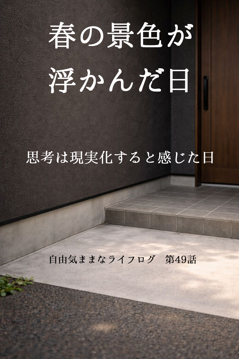 何も置いていない玄関先。春の花が咲く未来を想像している静かな空間。