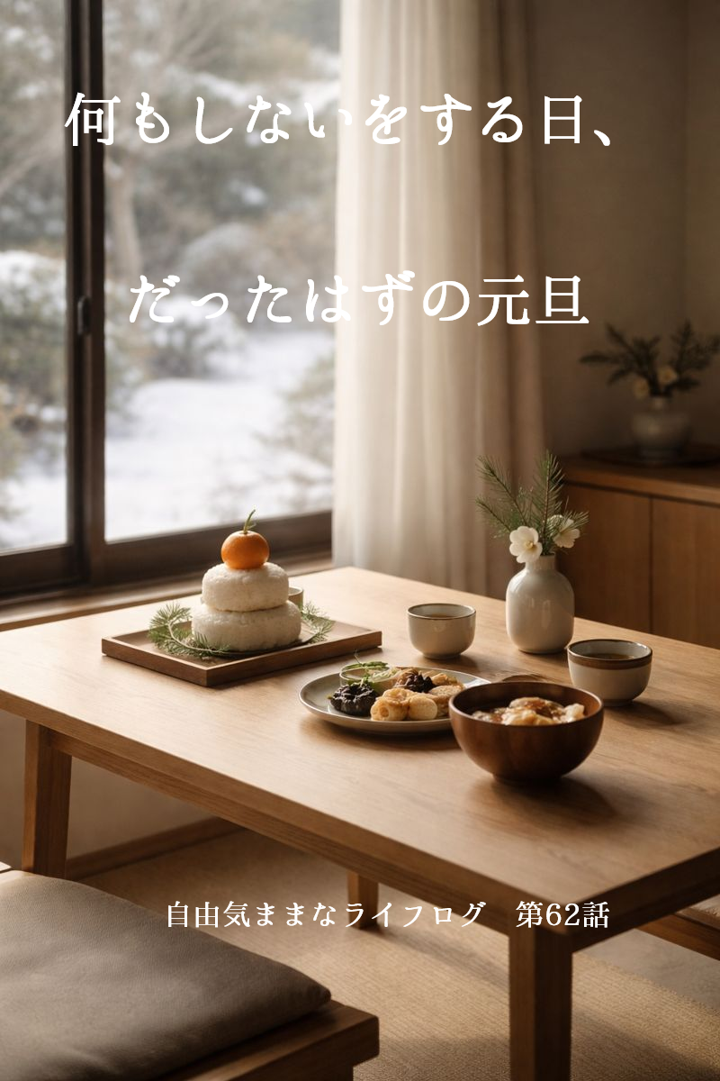 元旦の朝、静かな部屋の中に置かれた正月の食卓