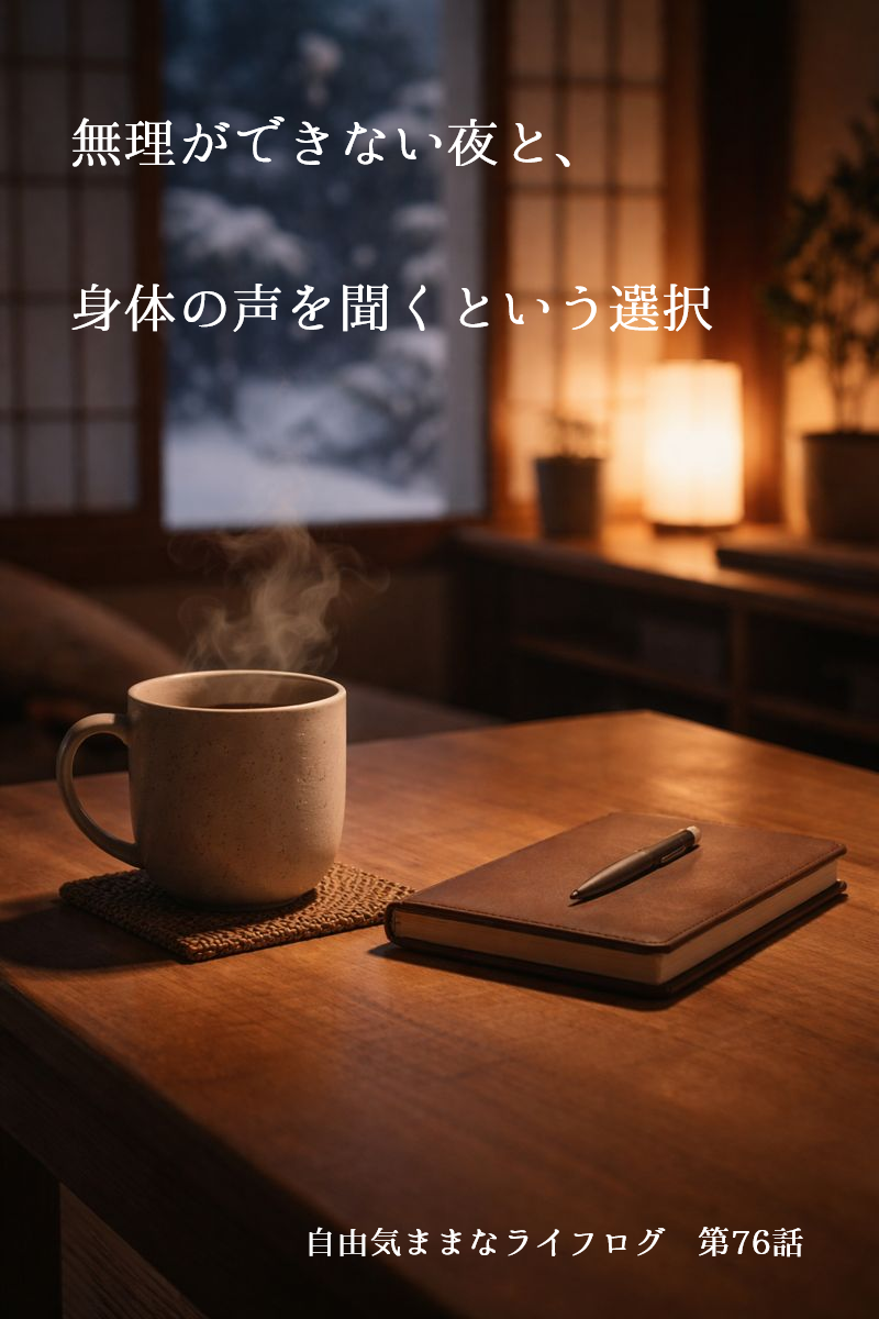 無理ができない夜、温かい飲み物とノートを前に身体の声に耳を傾ける静かな時間