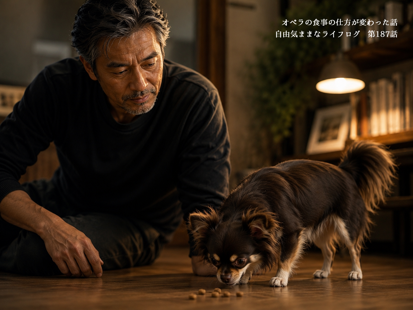 ドライフードを慎重に確認しながら食べるチワワの様子