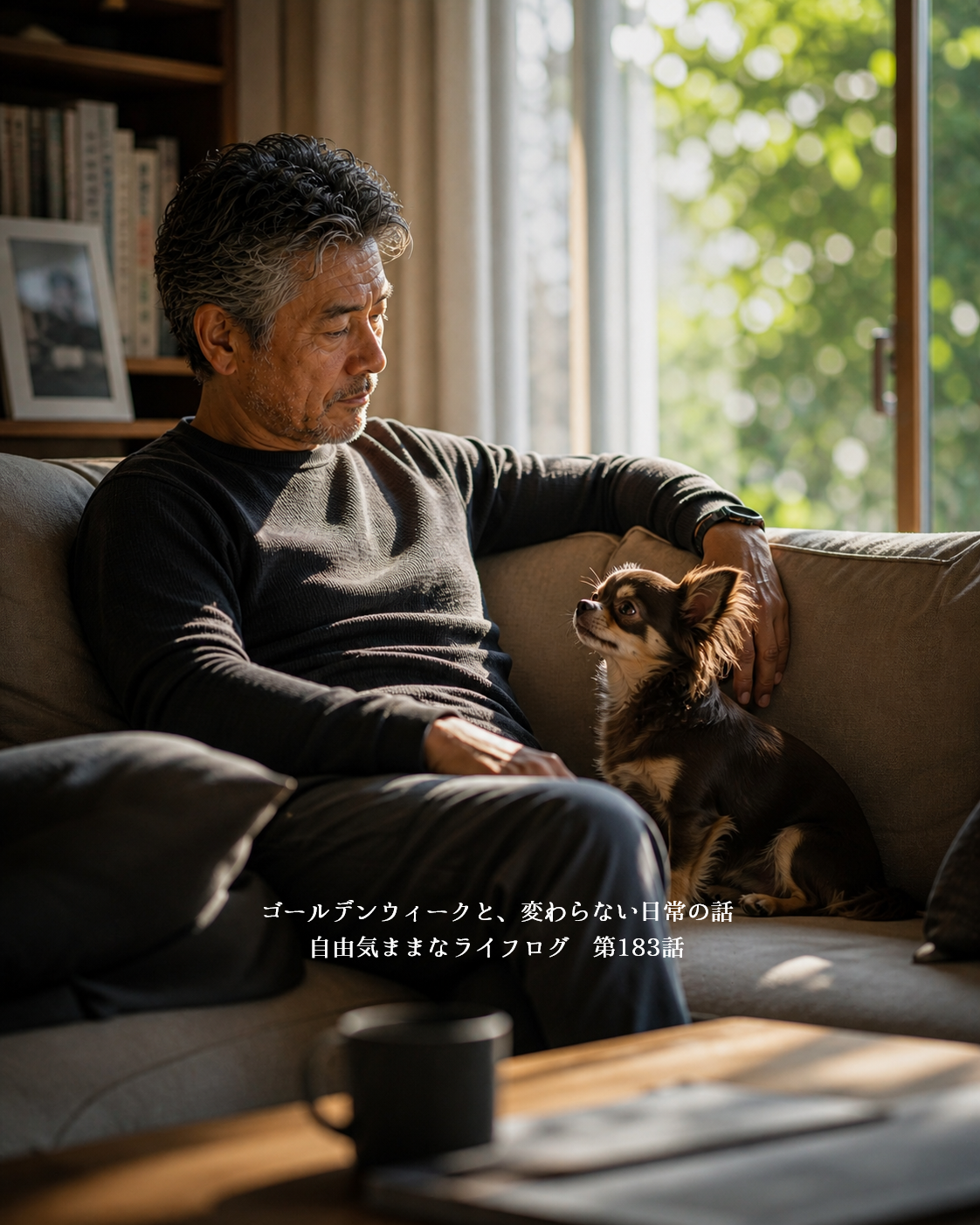 ゴールデンウィークに自宅で犬と穏やかに過ごす様子
