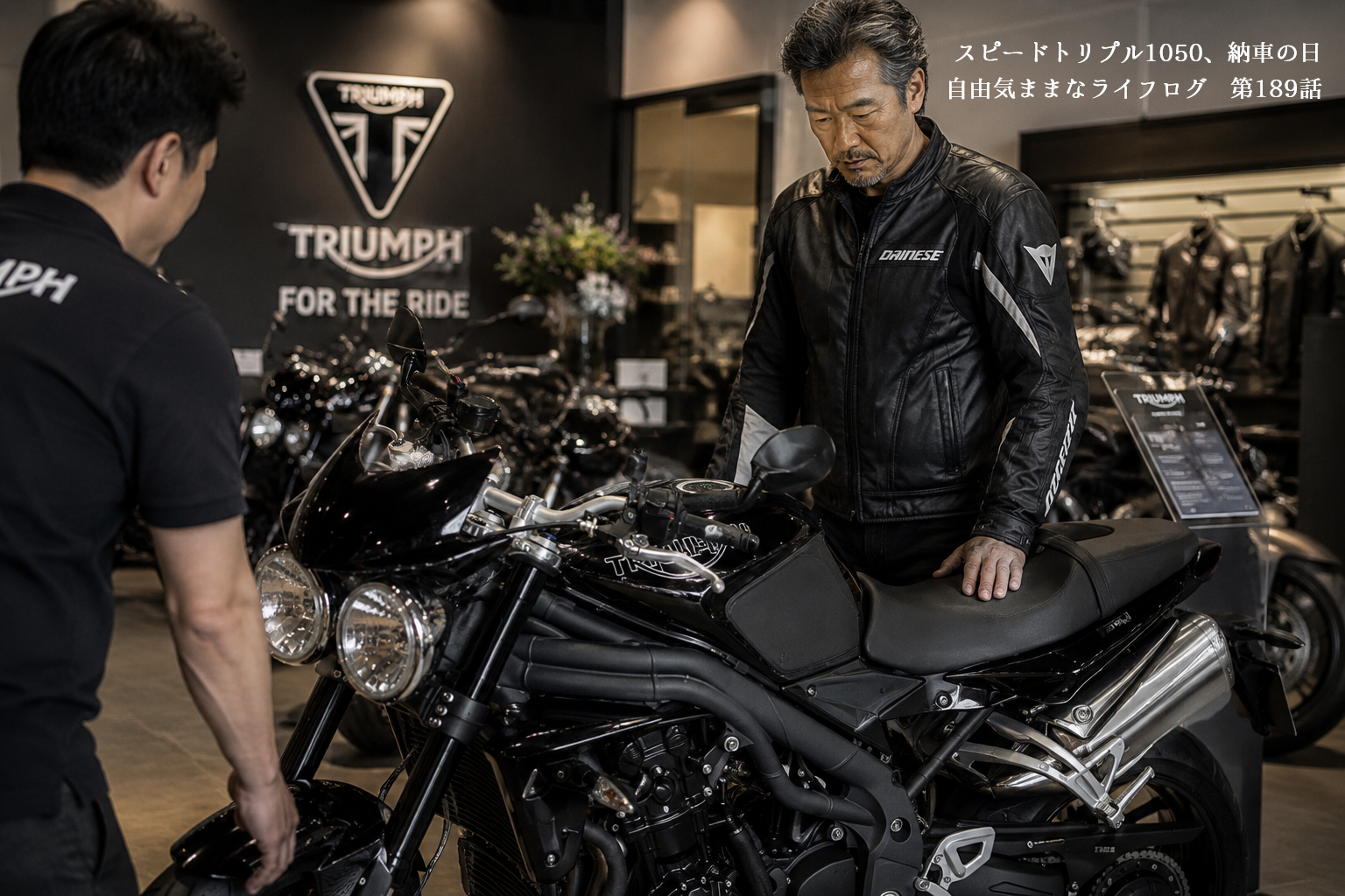 スピードトリプル1050の納車を受ける男性ライダー