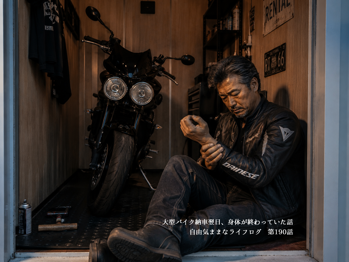 大型バイク納車翌日に疲労感を感じる男性ライダー
