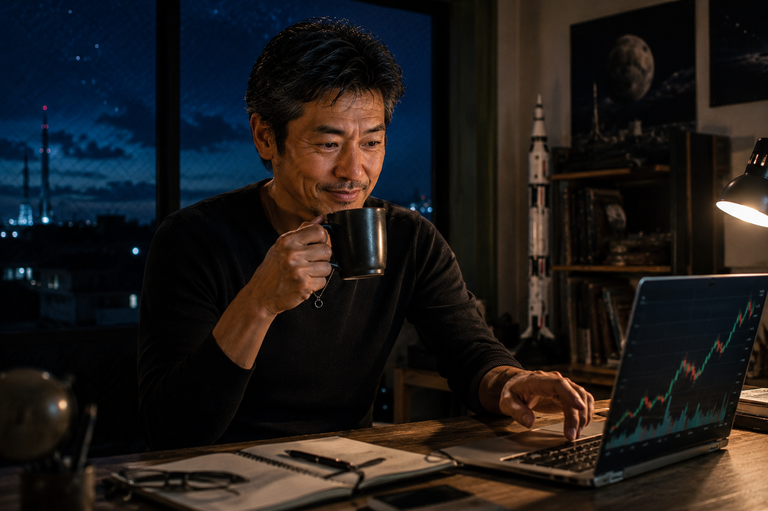 SpaceX株を保有しながら買い増しを考える男性のイメージ