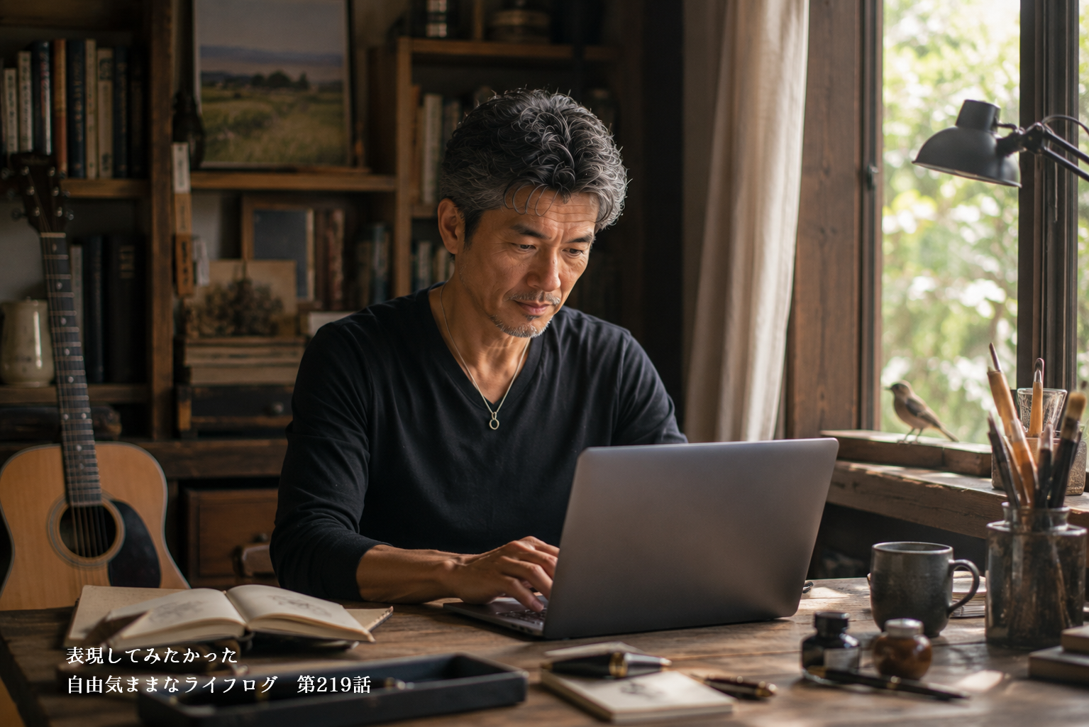 ブログを書きながら自分の表現について考える男性