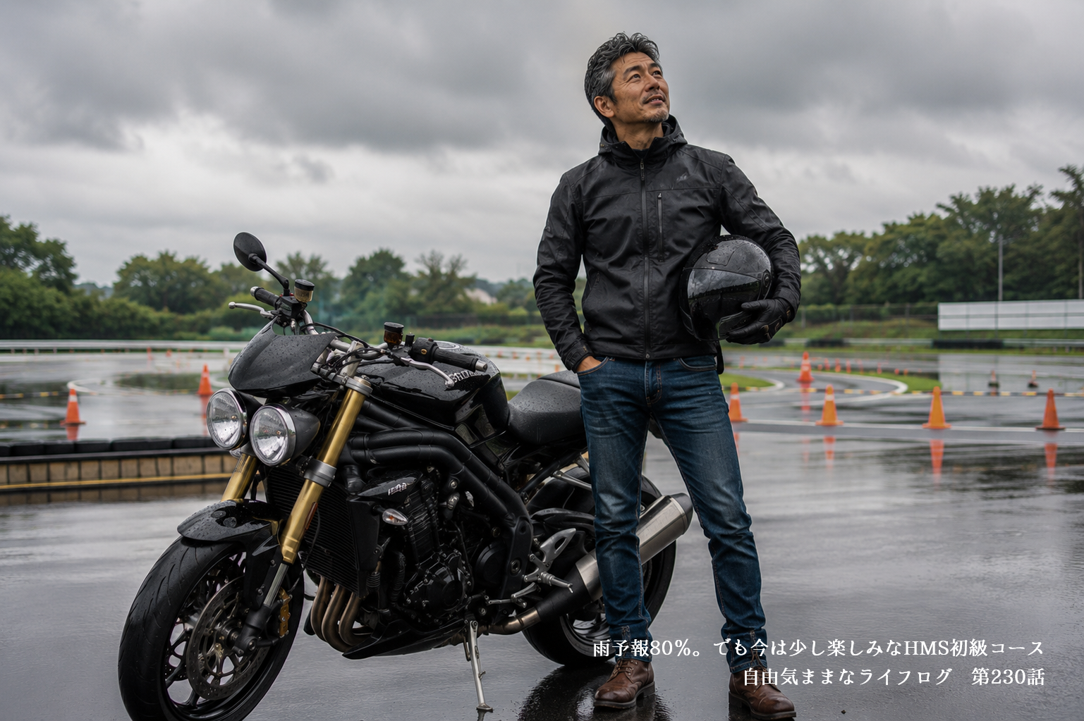 雨予報の中でHMS初級コースを楽しみにするライダー