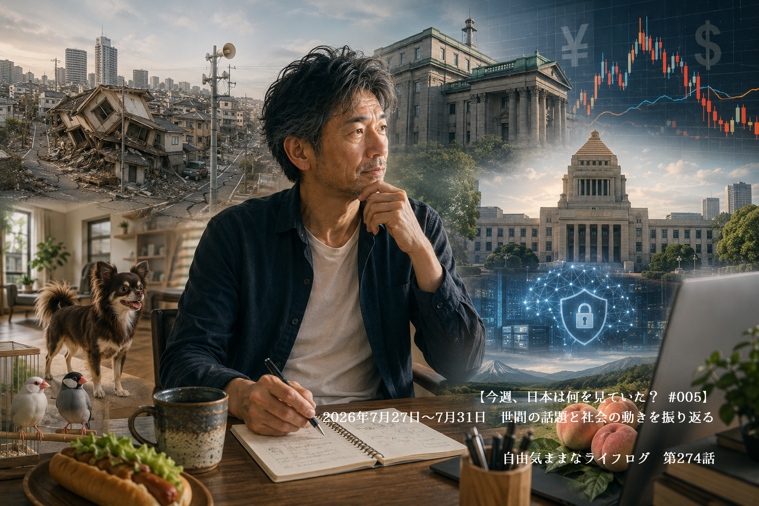熊本地震や日銀、為替、政治、AIなど2026年7月最終週のニュースを振り返る男性
